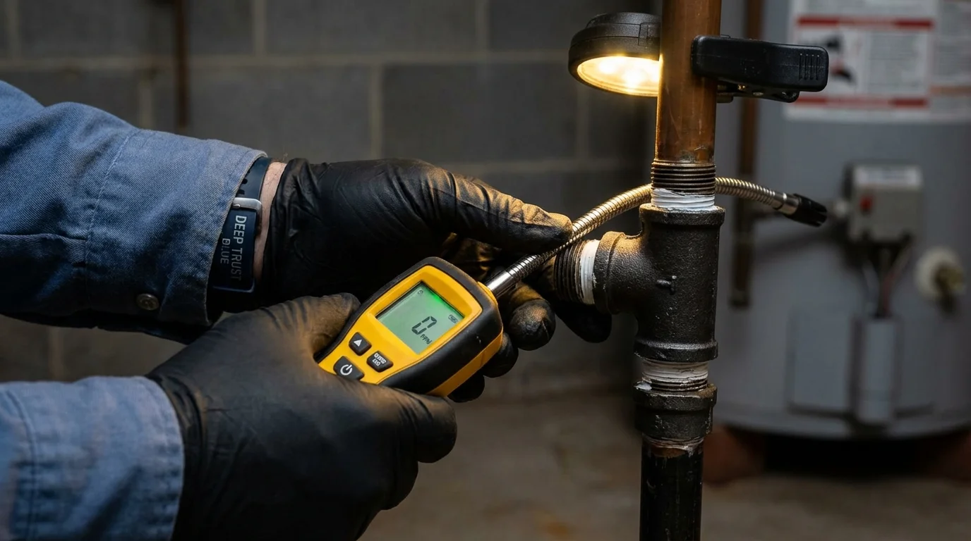 Gas leak detection with electronic sniffer by Johns Plumbing LLC in Edmonton