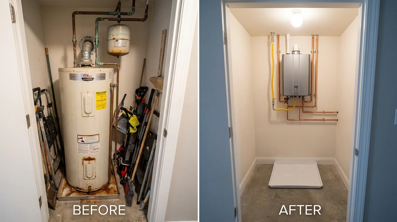 Tank water heater versus wall-mounted tankless unit comparison for Edmonton, KY homeowners