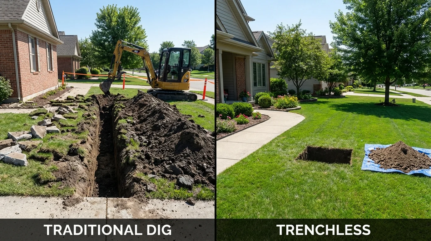 Trenchless sewer repair with minimal yard damage versus traditional excavation in Edmonton, KY